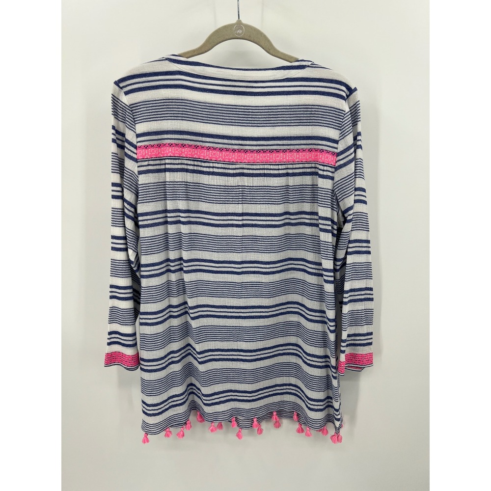 Vineyard Vines Bungalow Stripe XL Tassel Trim Cotton Swim Coverup Top Pink - Picture 4 of 6